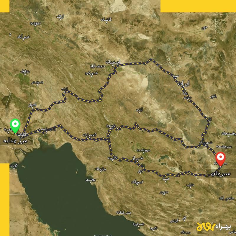 مسافت و فاصله سیرجان تا مرز چذابه - استان خوزستان از ۳ مسیر - اردیبهشت ۱۴۰۳