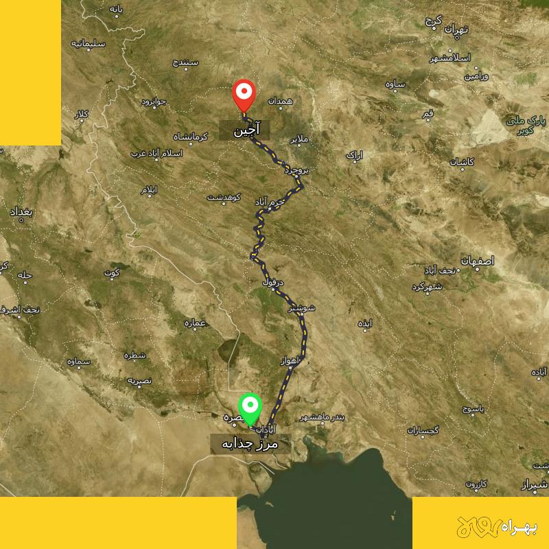 مسافت و فاصله آجین - همدان تا مرز چذابه - استان خوزستان - اردیبهشت ۱۴۰۳