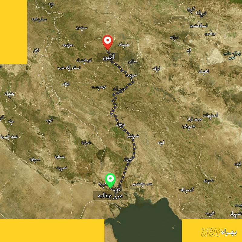 مسافت و فاصله آجین - همدان تا مرز چذابه - استان خوزستان - آبان ۱۴۰۳