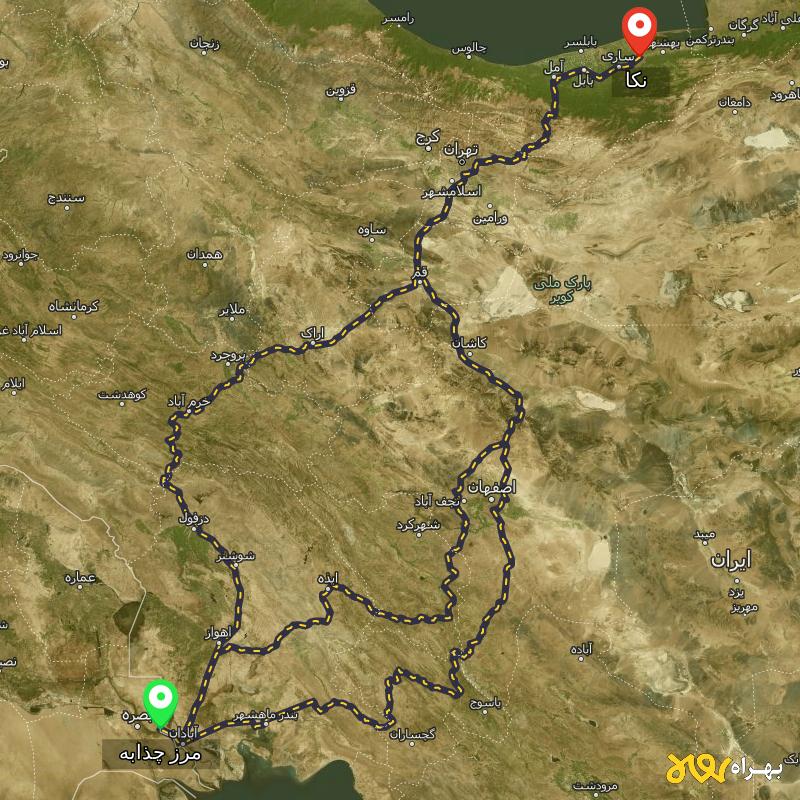 مسافت و فاصله نکا - مازندران تا مرز چذابه - استان خوزستان از ۳ مسیر - اردیبهشت ۱۴۰۳