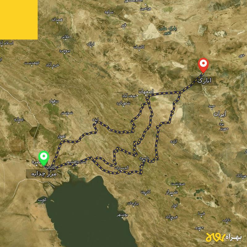 مسافت و فاصله انارک - اصفهان تا مرز چذابه - استان خوزستان از ۳ مسیر - اردیبهشت ۱۴۰۳