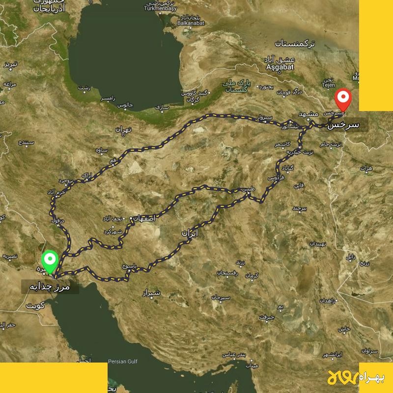 مسافت و فاصله سرخس - خراسان رضوی تا مرز چذابه - استان خوزستان از ۳ مسیر - اردیبهشت ۱۴۰۳