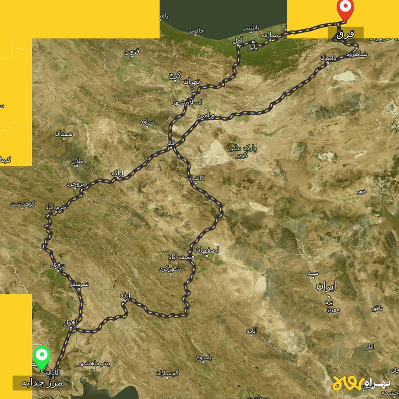 مسافت و فاصله قرق - گلستان تا مرز چذابه - استان خوزستان از ۳ مسیر - اردیبهشت ۱۴۰۳