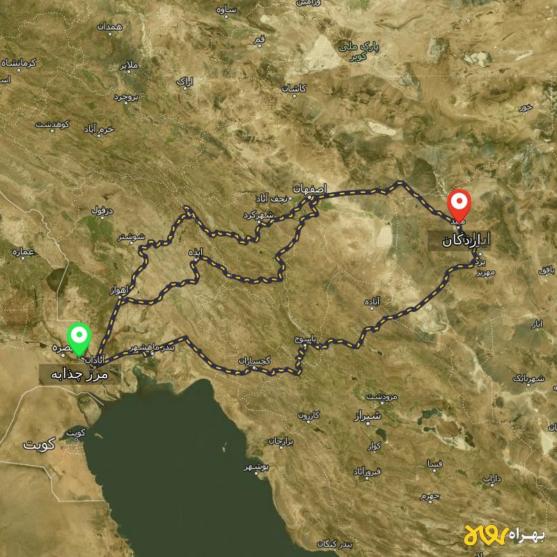 مسافت و فاصله اردکان - یزد تا مرز چذابه - استان خوزستان از ۳ مسیر - اردیبهشت ۱۴۰۳