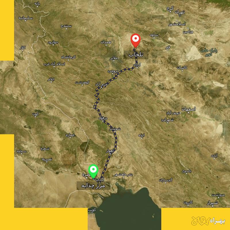 مسافت و فاصله تلخاب - مرکزی تا مرز چذابه - استان خوزستان - اردیبهشت ۱۴۰۳