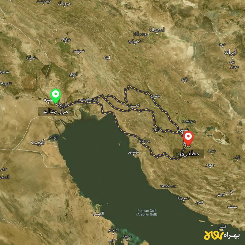 مسافت و فاصله مظفری - فارس تا مرز چذابه - استان خوزستان از ۳ مسیر - اردیبهشت ۱۴۰۳