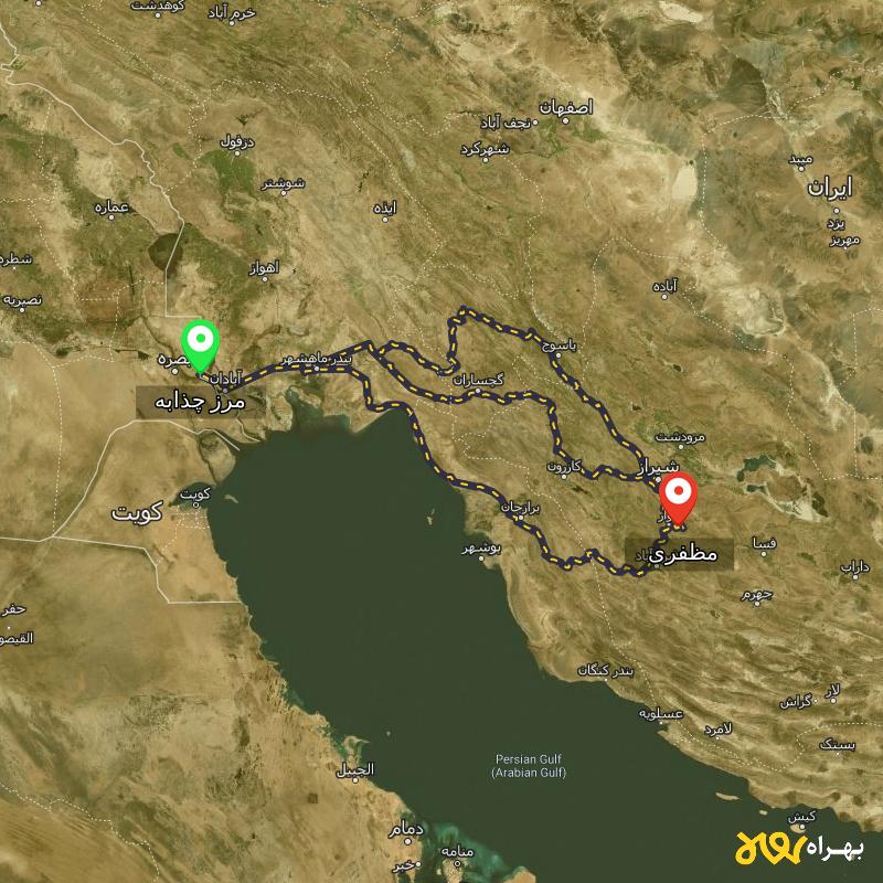 مسافت و فاصله مظفری - فارس تا مرز چذابه - استان خوزستان از ۳ مسیر - آذر ۱۴۰۳