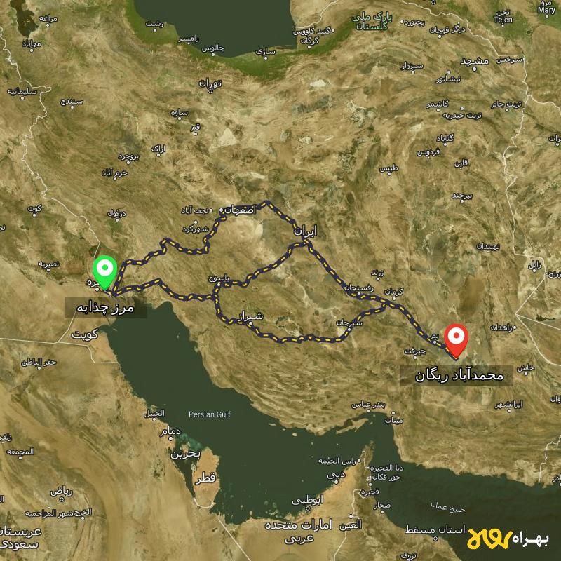 مسافت و فاصله محمدآباد ریگان - کرمان تا مرز چذابه - استان خوزستان از ۳ مسیر - اردیبهشت ۱۴۰۳