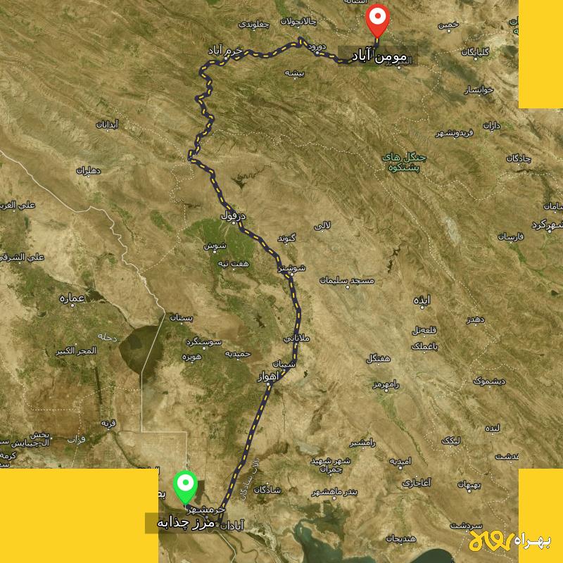 مسافت و فاصله مومن آباد - لرستان تا مرز چذابه - استان خوزستان - اردیبهشت ۱۴۰۳