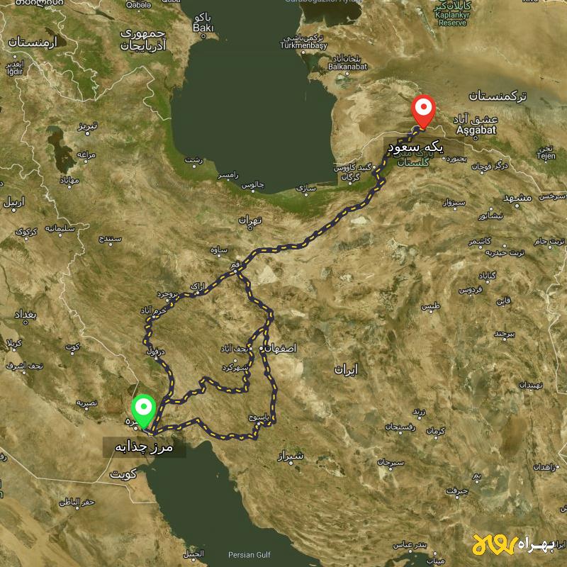 مسافت و فاصله یکه سعود - خراسان شمالی تا مرز چذابه - استان خوزستان از ۳ مسیر - مرداد ۱۴۰۳