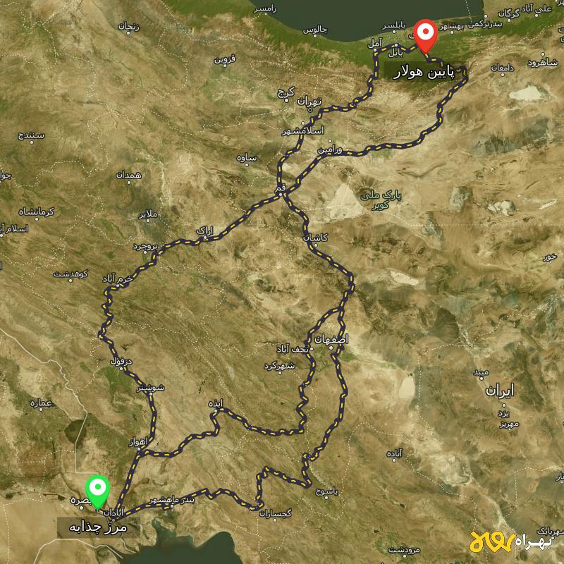 مسافت و فاصله پایین هولار - مازندران تا مرز چذابه - استان خوزستان از ۳ مسیر - اردیبهشت ۱۴۰۳
