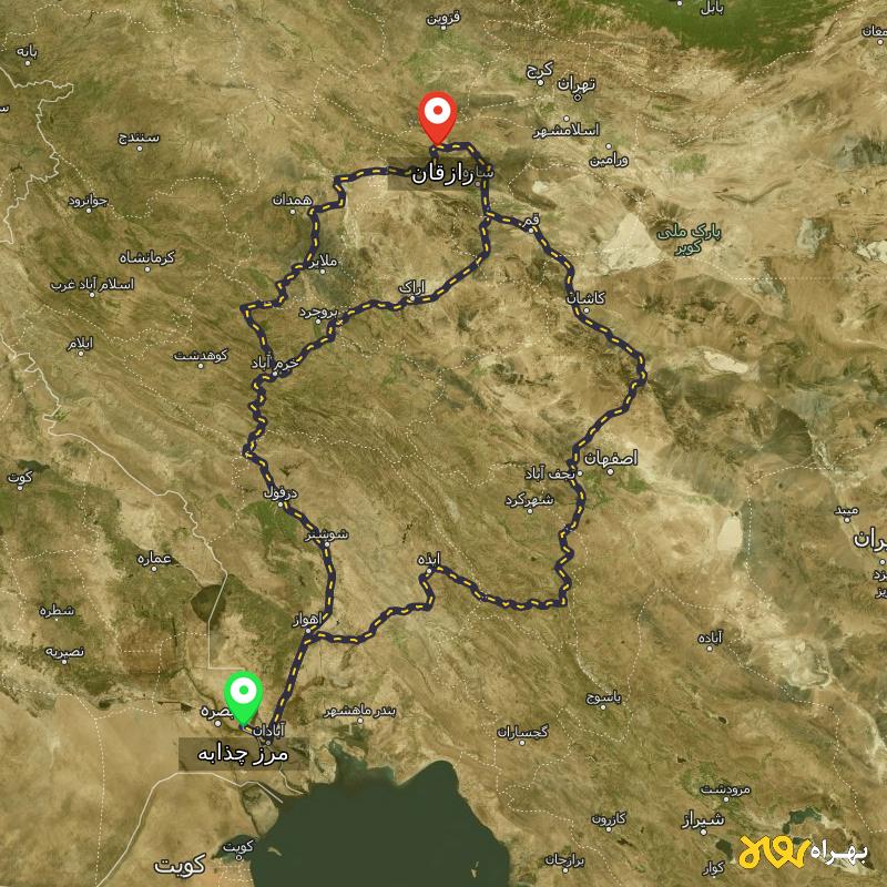 مسافت و فاصله رازقان - مرکزی تا مرز چذابه - استان خوزستان از ۳ مسیر - اردیبهشت ۱۴۰۳