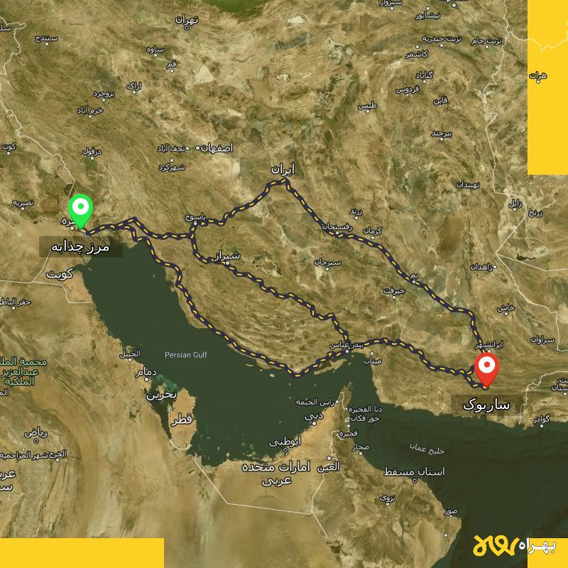 مسافت و فاصله ساربوک - سیستان و بلوچستان تا مرز چذابه - استان خوزستان از ۳ مسیر - شهریور ۱۴۰۳