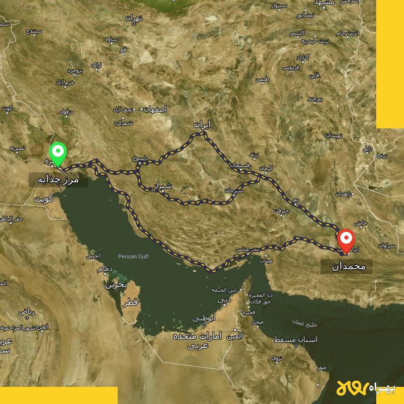 مسافت و فاصله محمدان - سیستان و بلوچستان تا مرز چذابه - استان خوزستان از ۳ مسیر - اردیبهشت ۱۴۰۳