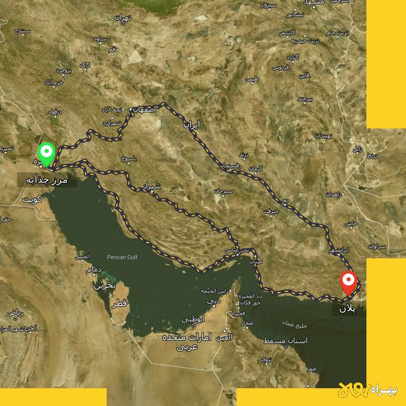 مسافت و فاصله پلان - سیستان و بلوچستان تا مرز چذابه - استان خوزستان از ۳ مسیر - اردیبهشت ۱۴۰۳