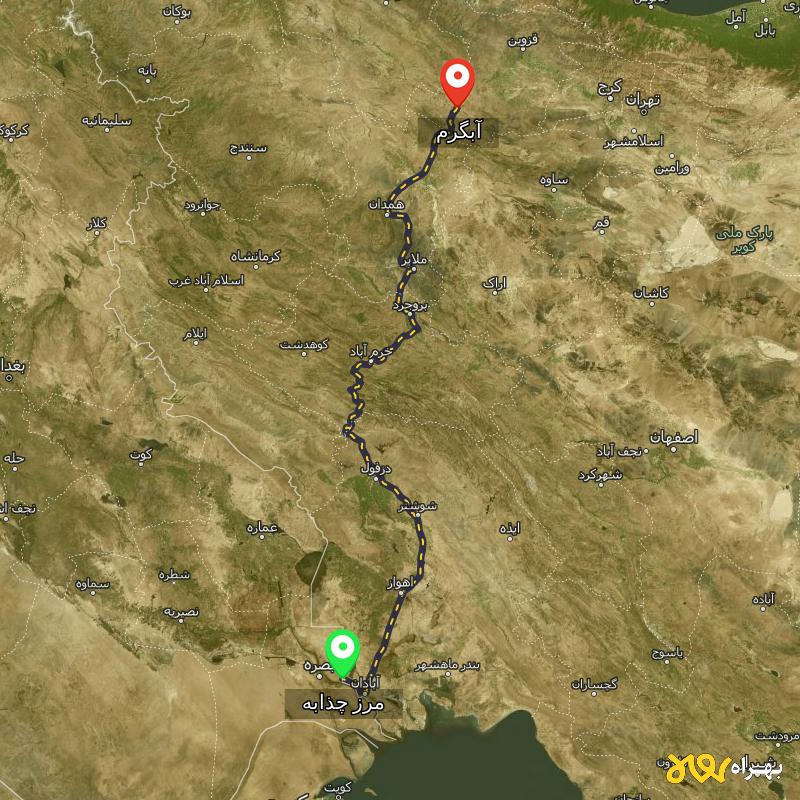 مسافت و فاصله آبگرم - قزوین تا مرز چذابه - استان خوزستان - اردیبهشت ۱۴۰۳