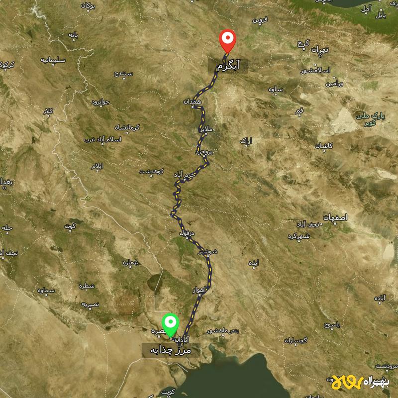 مسافت و فاصله آبگرم - قزوین تا مرز چذابه - استان خوزستان - دی ۱۴۰۳