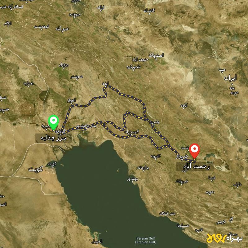 مسافت و فاصله رحمت آباد - فارس تا مرز چذابه - استان خوزستان از ۳ مسیر - شهریور ۱۴۰۳