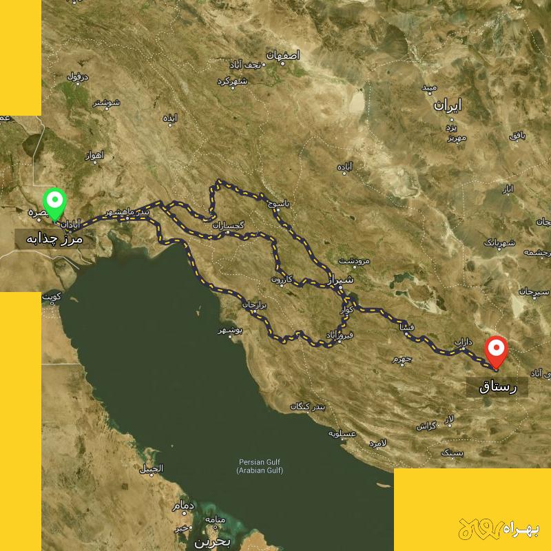 مسافت و فاصله رستاق - فارس تا مرز چذابه - استان خوزستان از ۳ مسیر - مهر ۱۴۰۳