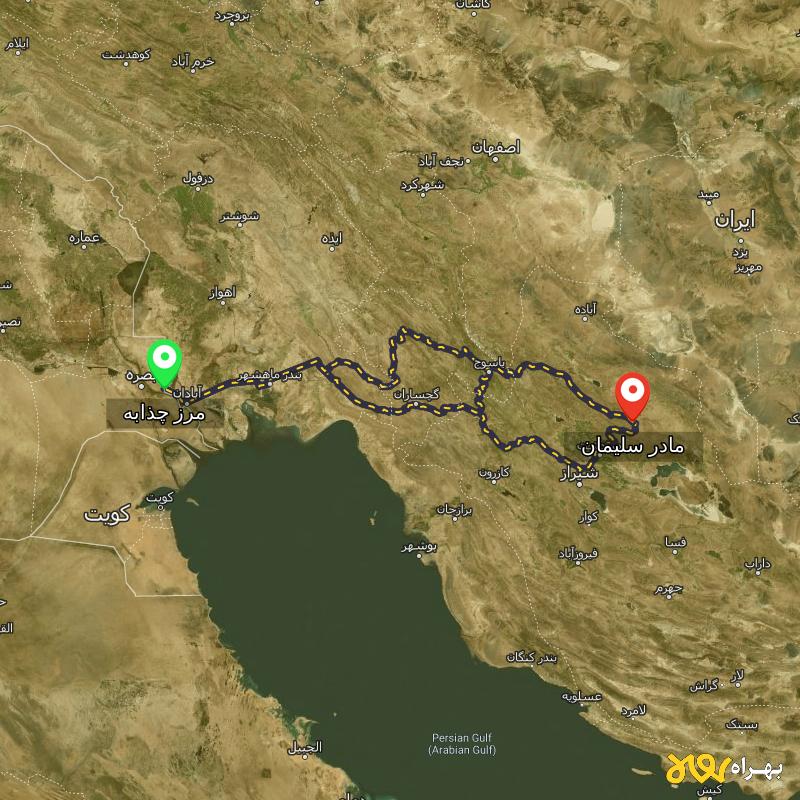 مسافت و فاصله مادر سلیمان - فارس تا مرز چذابه - استان خوزستان از ۳ مسیر - مرداد ۱۴۰۳