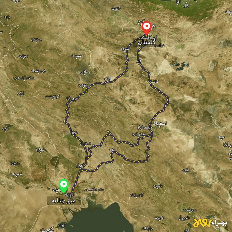 مسافت و فاصله گلستان - تهران تا مرز چذابه - استان خوزستان از ۳ مسیر - اردیبهشت ۱۴۰۳