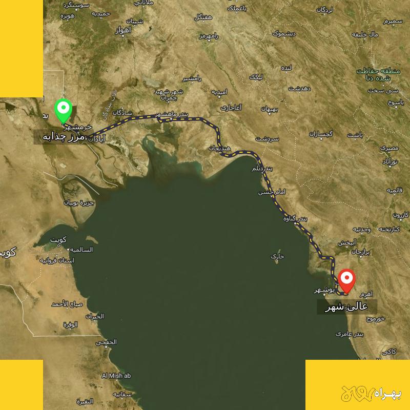 مسافت و فاصله عالی شهر - بوشهر تا مرز چذابه - استان خوزستان - اردیبهشت ۱۴۰۳
