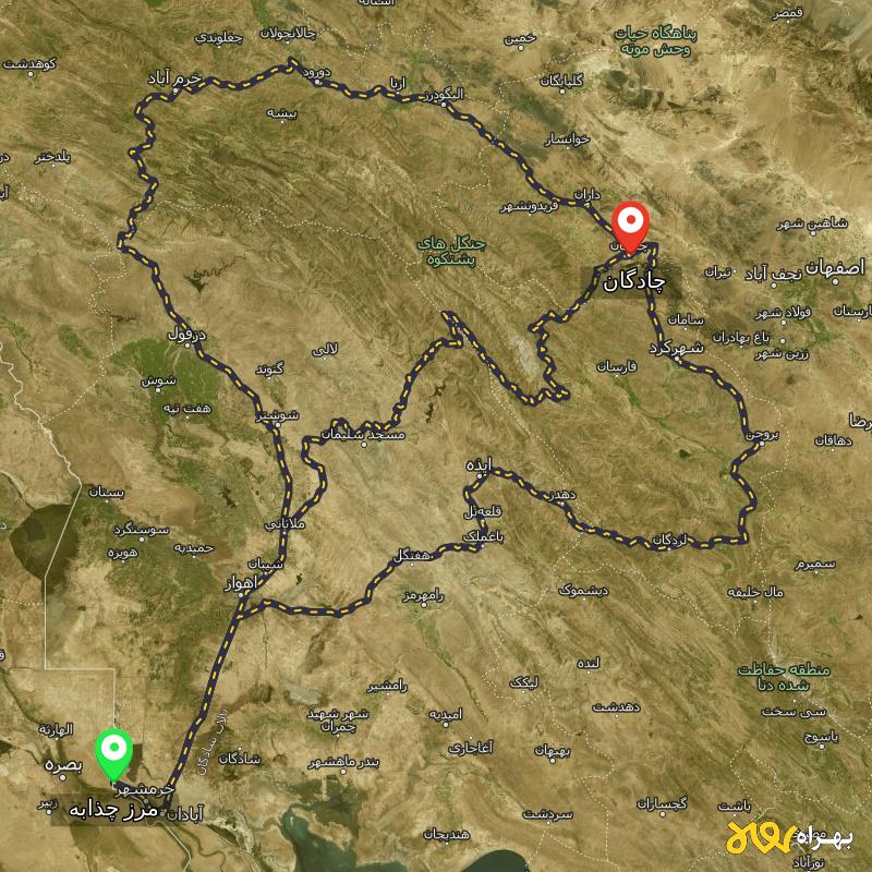 مسافت و فاصله چادگان - اصفهان تا مرز چذابه - استان خوزستان از ۳ مسیر - دی ۱۴۰۳