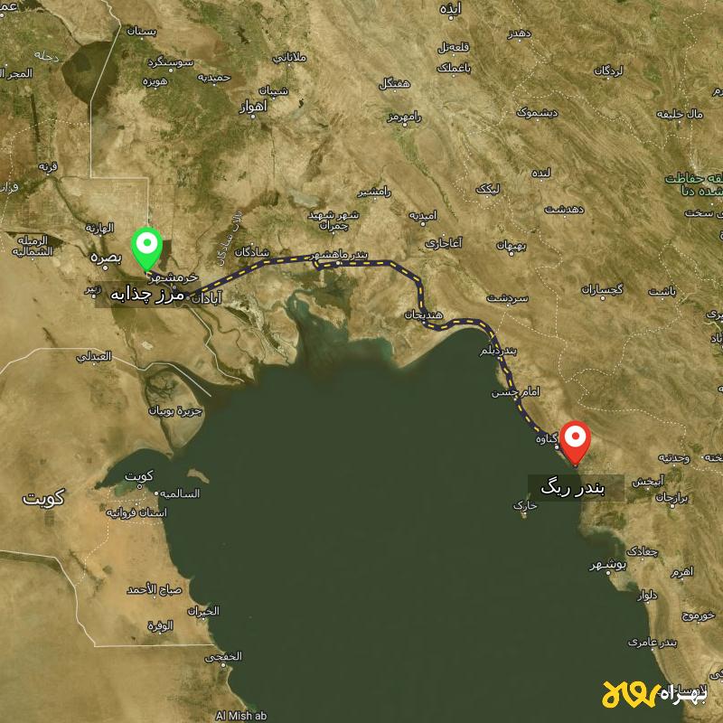 مسافت و فاصله بندر ریگ - بوشهر تا مرز چذابه - استان خوزستان - اردیبهشت ۱۴۰۳