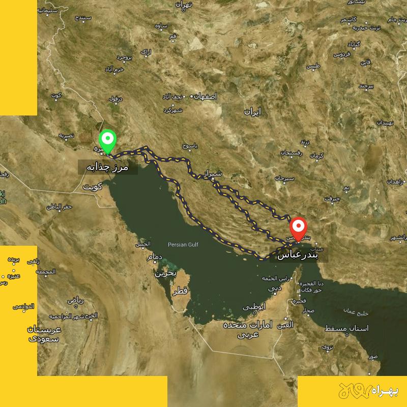 مسافت و فاصله بندرعباس تا مرز چذابه - استان خوزستان از ۳ مسیر - مرداد ۱۴۰۳