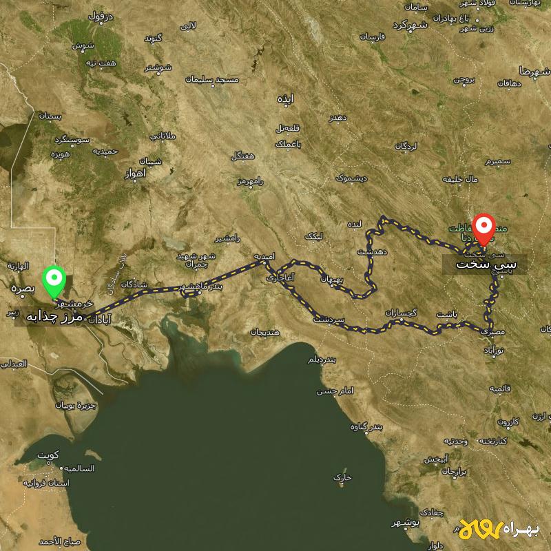 مسافت و فاصله سی سخت - کهگیلویه و بویر احمد تا مرز چذابه - استان خوزستان از ۲ مسیر - شهریور ۱۴۰۳
