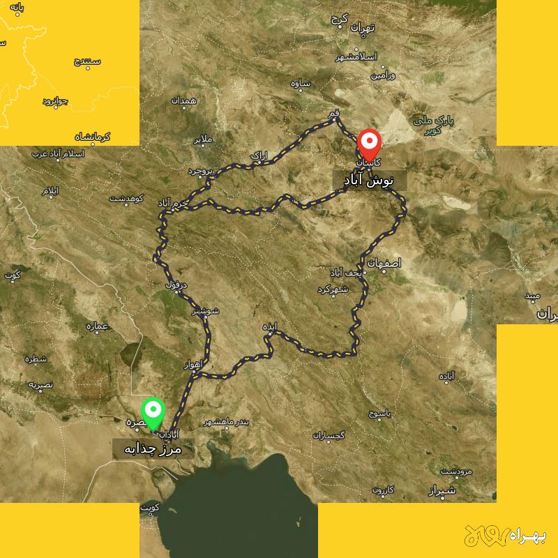 مسافت و فاصله نوش آباد - اصفهان تا مرز چذابه - استان خوزستان از ۳ مسیر - اردیبهشت ۱۴۰۳