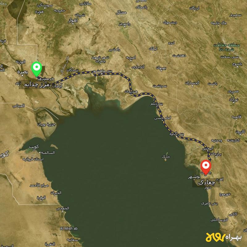 مسافت و فاصله چغادک - بوشهر تا مرز چذابه - استان خوزستان - اردیبهشت ۱۴۰۳