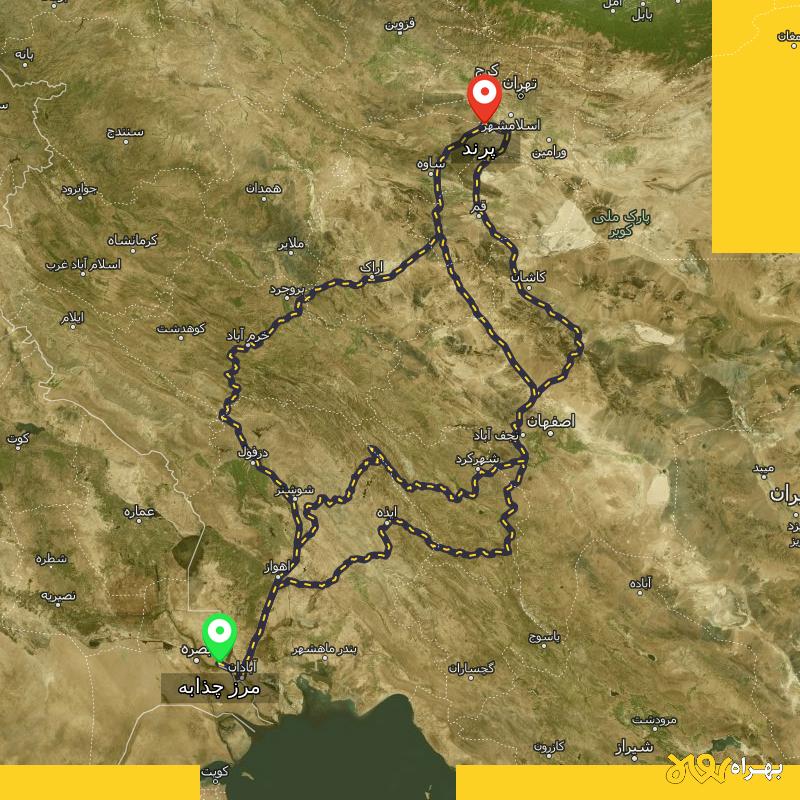 مسافت و فاصله پرند تا مرز چذابه - استان خوزستان از ۳ مسیر - مرداد ۱۴۰۳