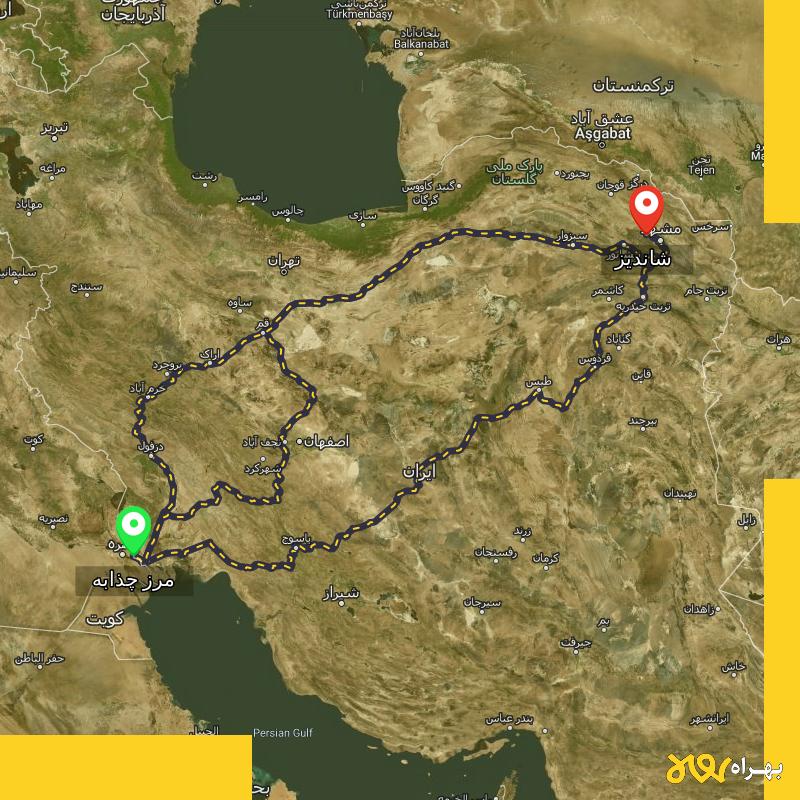 مسافت و فاصله شاندیز - خراسان رضوی تا مرز چذابه - استان خوزستان از ۳ مسیر - اردیبهشت ۱۴۰۳
