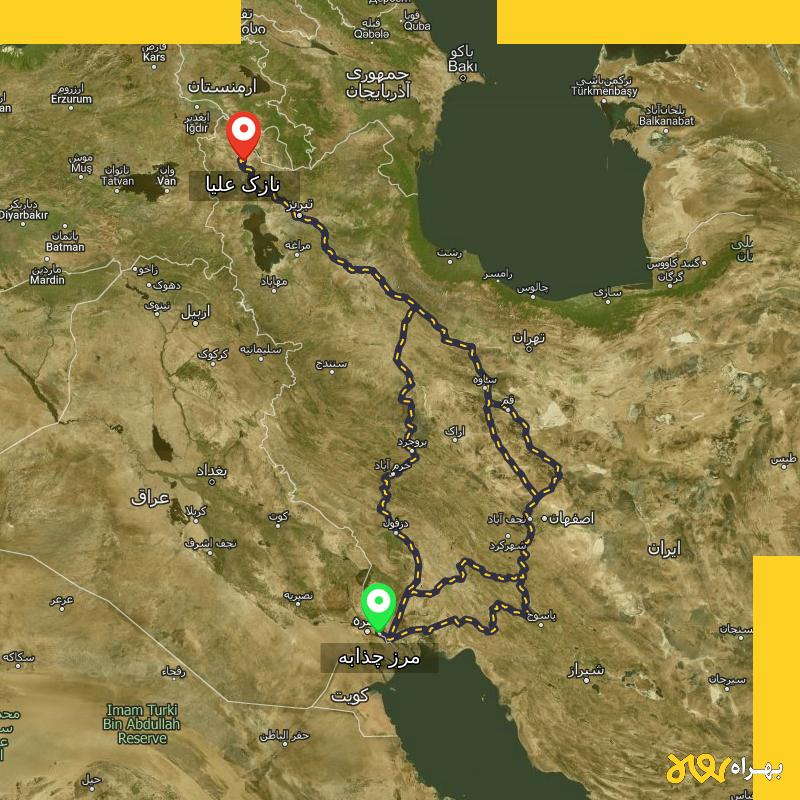 مسافت و فاصله نازک علیا - دهستان نازک علیا تا مرز چذابه - استان خوزستان از ۳ مسیر - شهریور ۱۴۰۳