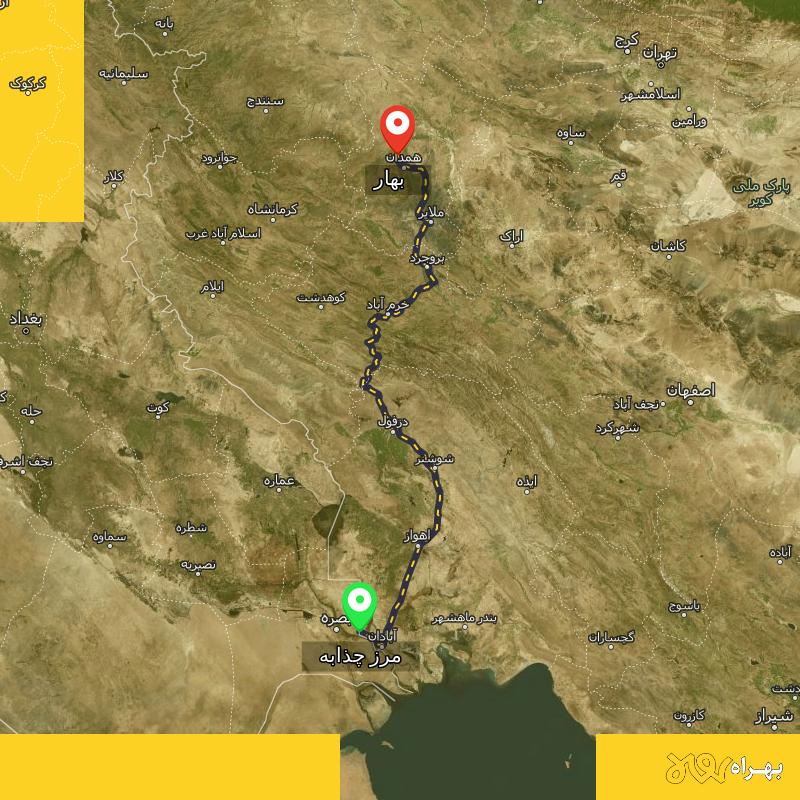 مسافت و فاصله بهار - همدان تا مرز چذابه - استان خوزستان - اردیبهشت ۱۴۰۳