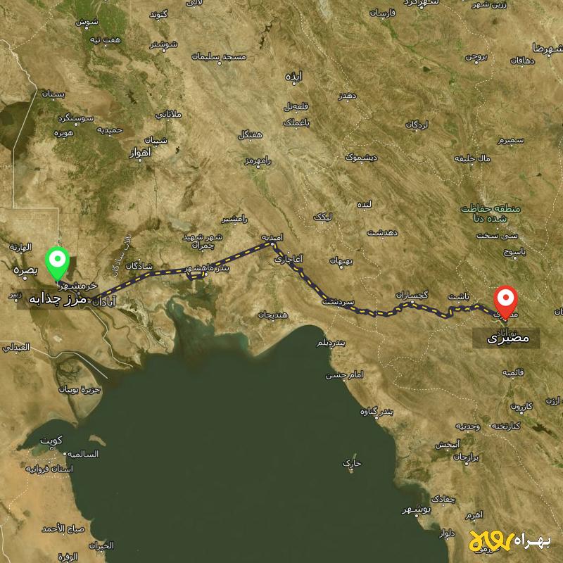 مسافت و فاصله مصیری - فارس تا مرز چذابه - استان خوزستان - اردیبهشت ۱۴۰۳