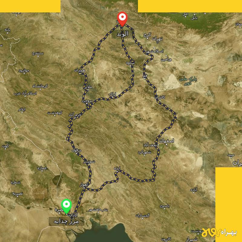 مسافت و فاصله الوند - قزوین تا مرز چذابه - استان خوزستان از ۳ مسیر - اردیبهشت ۱۴۰۳