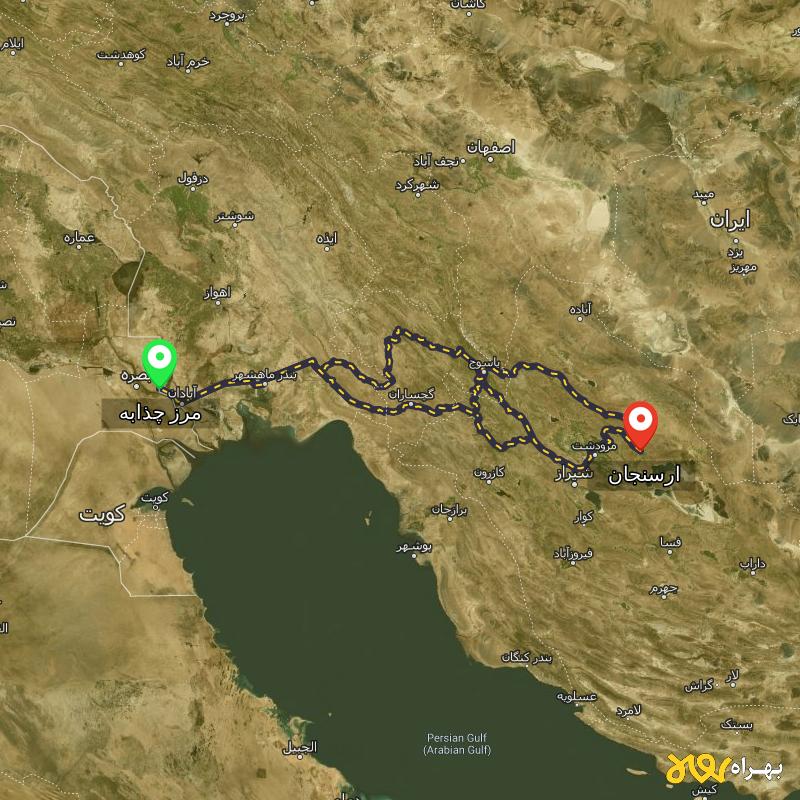 مسافت و فاصله ارسنجان - فارس تا مرز چذابه - استان خوزستان از ۳ مسیر - اردیبهشت ۱۴۰۳