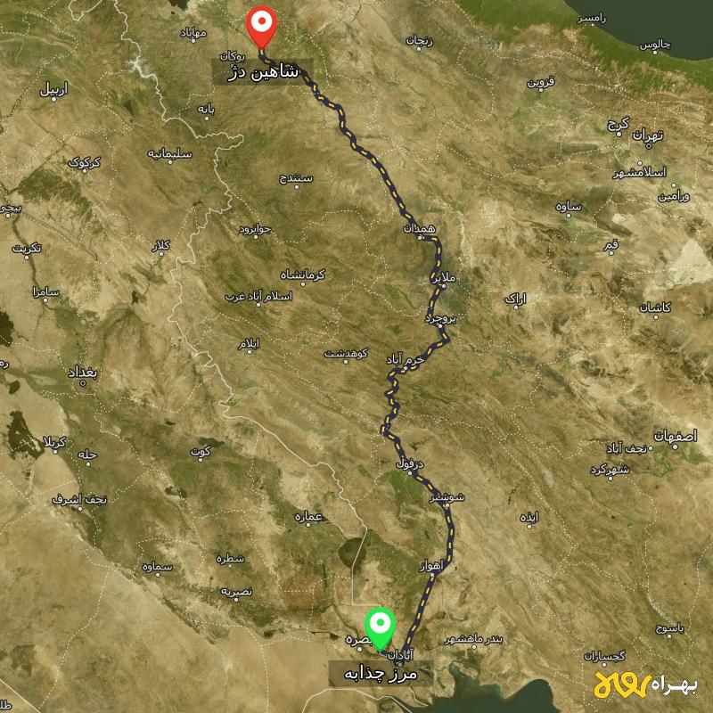 مسافت و فاصله شاهین دژ - آذربایجان غربی تا مرز چذابه - استان خوزستان - مهر ۱۴۰۳