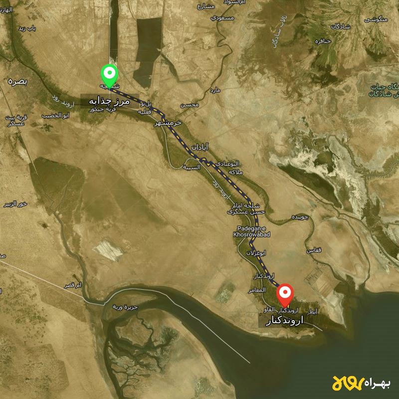 مسافت و فاصله اروندکنار - خوزستان تا مرز چذابه - استان خوزستان - اردیبهشت ۱۴۰۳
