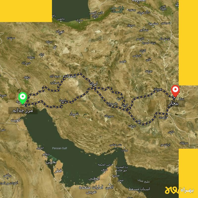 مسافت و فاصله بنجار - سیستان و بلوچستان تا مرز چذابه - استان خوزستان از ۳ مسیر - آبان ۱۴۰۳