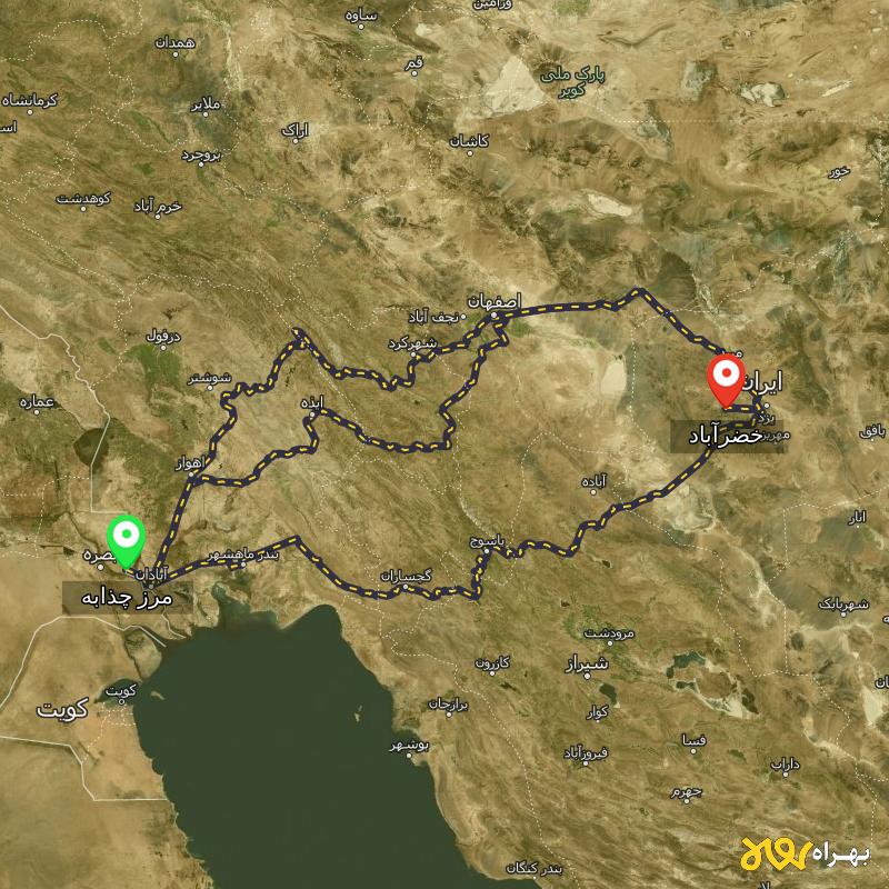 مسافت و فاصله خضرآباد - یزد تا مرز چذابه - استان خوزستان از ۳ مسیر - آبان ۱۴۰۳