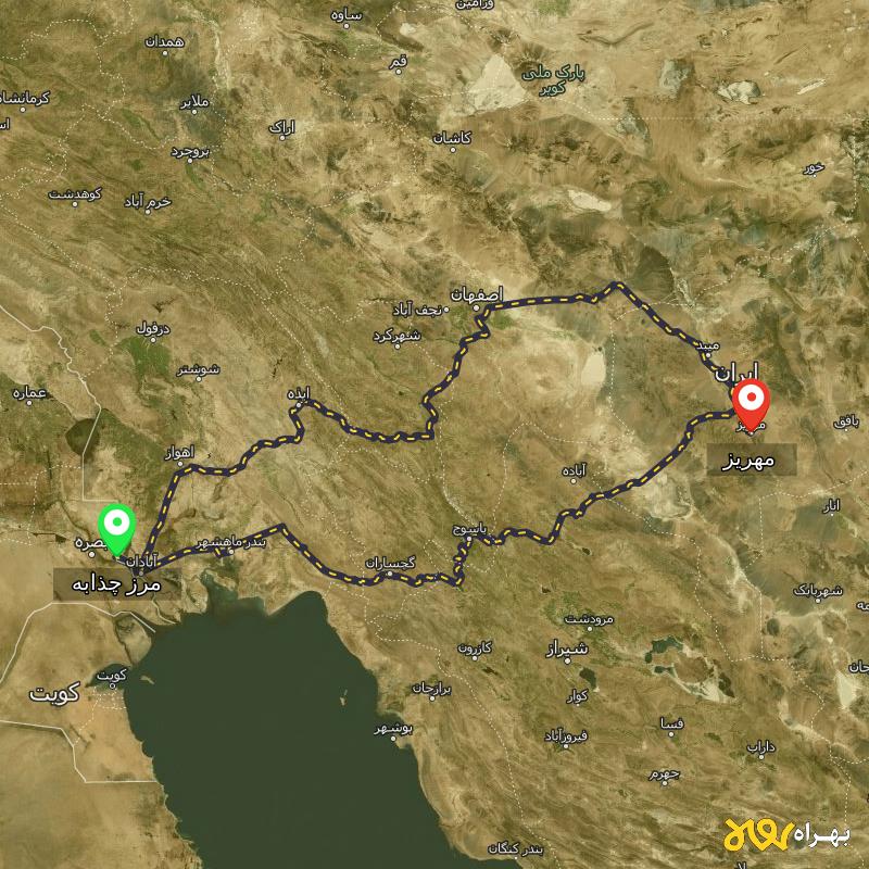 مسافت و فاصله مهریز - یزد تا مرز چذابه - استان خوزستان از ۲ مسیر - شهریور ۱۴۰۳