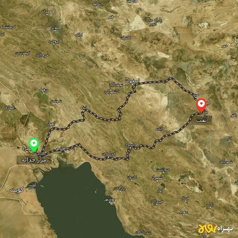 مسافت و فاصله تفت - یزد تا مرز چذابه - استان خوزستان از ۲ مسیر - اردیبهشت ۱۴۰۳