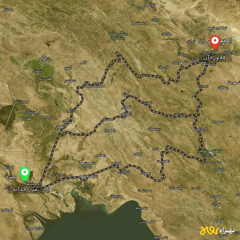 مسافت و فاصله فلاورجان تا مرز چذابه - استان خوزستان از ۳ مسیر - اردیبهشت ۱۴۰۳