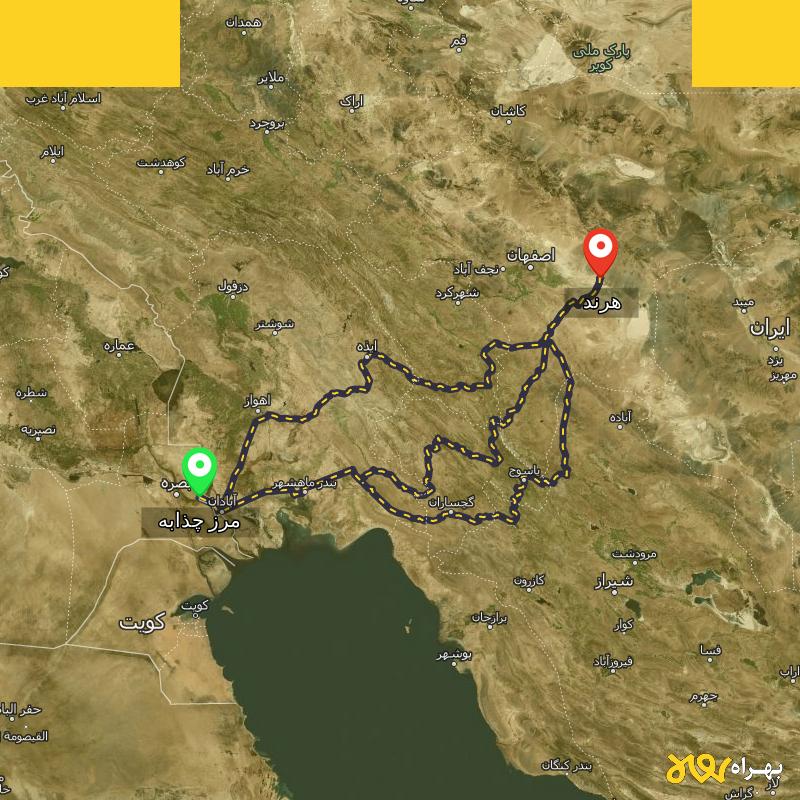 مسافت و فاصله هرند - اصفهان تا مرز چذابه - استان خوزستان از ۳ مسیر - اردیبهشت ۱۴۰۳