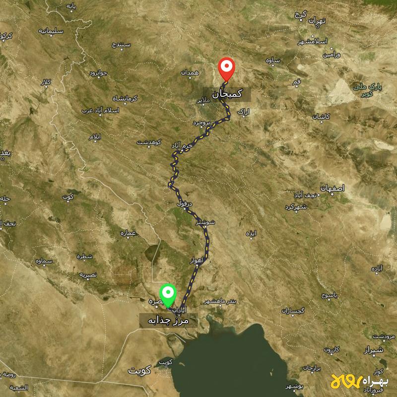 مسافت و فاصله کمیجان - مرکزی تا مرز چذابه - استان خوزستان - اردیبهشت ۱۴۰۳