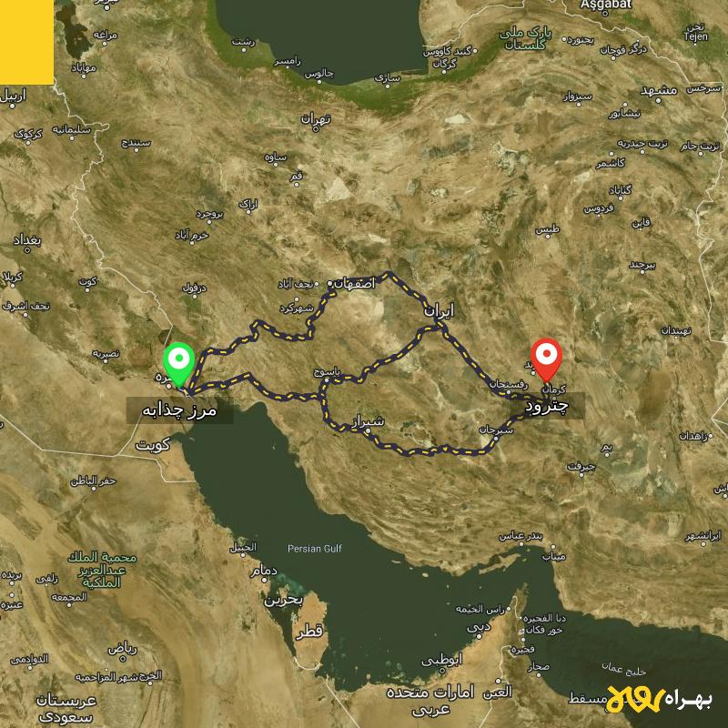 مسافت و فاصله چترود - کرمان تا مرز چذابه - استان خوزستان از ۳ مسیر - آبان ۱۴۰۳