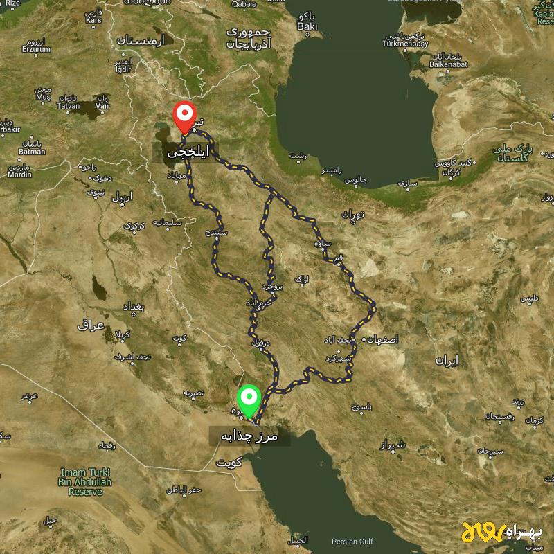 مسافت و فاصله ایلخچی - آذربایجان شرقی تا مرز چذابه - استان خوزستان از ۳ مسیر - آذر ۱۴۰۳
